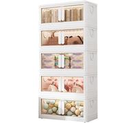 ZGSSOPTU Lot de 2 bacs de rangement pour jouets avec double porte, organiseur d'armoire empilable, chariot de rangement en plastique, design portable des deux côtés (bleu sarcelle transparent, 5
