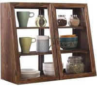 ZGSSOPTU Meuble de rangement en bois à 3 niveaux, présentoir à théière, buffet rétro avec portes en verre, étagère de placard à café