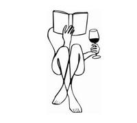 ZGSYH Art Mural de Femme en métal, Nouvelle Femme lisant Un Livre Buvant du vin, décoration Murale Moderne de Silhouette féminine, Dessin de Ligne d'art Mural de Femme Abstraite Minimaliste