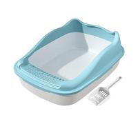 ZGUZMCMK Bac à Litière Semi-fermé pour Chat, Bac à Litière, Grande Capacité, en Polypropylène avec Fond Lisse et Séparateur, Protection Anti-éclaboussures, Bleu