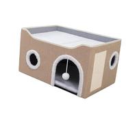 ZGUZMCMK Maison pour Chat Abri Douillet Intérieur Semi-Clos avec Griffoir Coussins Confortables Amovibles Double Face Montage sans Outil Rapide Adapt, Kaki