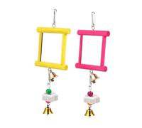 ZGUZMCMK Poulailler Suspendu en Bois (2 Pièces) avec Miroir, Balançoire, Clochette et Pierre à Picorer pour Le Jeu Interactif avec Poules, Oiseaux et Perroquet, Rouge Jaune