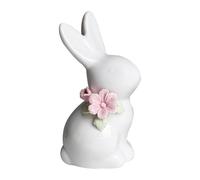 ZGUZMCMK Statuette Décorative de Lapin En Céramique pour Bureau, Objet de Collection et Ornement Animal Stylisé, Figurine Idéale pour Une étagère, Fleur Rose
