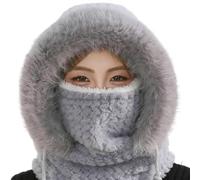 ZGWRYI Cagoule d'hiver 3 en 1 pour Femme - Bonnet tricoté Thermique, Chapeau de Ski doublé en Polaire pour activités de Plein air(Gray)