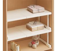 ZGWRYI Extensible Étagère de Placard Séparateur d'étagère pour Armoire Bibliothèque Placard Diviseur Métal Organisateur pour Cuisine Salle De Bains Bureau Chambre(White:L40-65cm,W42cm-H25-35cm)