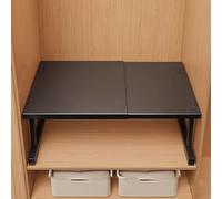 ZGWRYI Extensible Séparateur Étagère pour Armoire, Métal Étagère Penderie Extensible, Télescopique Étagères de Rangement Réglable pour Chambre, Salle de Bain(Black:L50-85cm,W24cm-H35-50cm)