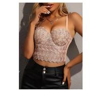 ZGXNYI Haut Court d'été for Femmes, Corset à Rivets et Diamants, vêtements for Femmes, Bustier Push-up, Soutien-Gorge de Club, débardeurs Faits à la Main for Dames(14-Apricot,CN 38)