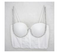 ZGXNYI Haut Court d'été for Femmes, Corset à Rivets et Diamants, vêtements for Femmes, Bustier Push-up, Soutien-Gorge de Club, débardeurs Faits à la Main for Dames(3-White,CN 40)