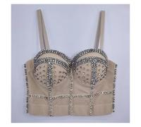 ZGXNYI Haut Court d'été for Femmes, Corset à Rivets et Diamants, vêtements for Femmes, Bustier Push-up, Soutien-Gorge de Club, débardeurs Faits à la Main for Dames(10-Apricot,CN 38)