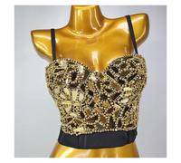 ZGXNYI Haut Court d'été for Femmes, Corset à Rivets et Diamants, vêtements for Femmes, Bustier Push-up, Soutien-Gorge de Club, débardeurs Faits à la Main for Dames(18-Gold,CN 40)