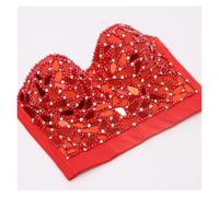 ZGXNYI Haut Court d'été for Femmes, Corset à Rivets et Diamants, vêtements for Femmes, Bustier Push-up, Soutien-Gorge de Club, débardeurs Faits à la Main for Dames(18-Watermelon Red,CN 38)