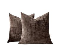 ZGXNYI Lot de 2 Housses de Coussin décoratives en Lin à Carreaux, Style Ferme Neutre, Style Vintage, Style bohème Moderne(Coffee,600x600mm)