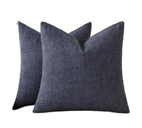 ZGXNYI Lot de 2 Housses de Coussin décoratives en Lin à Carreaux, Style Ferme Neutre, Style Vintage, Style bohème Moderne(Blue,400x400mm)