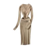 ZGYOZMNG Robe Pull en Maille à col V croisé pour Femme, Coupe ajustée, Manches Longues, Style coréen décontracté (Kaki, Taille Unique)