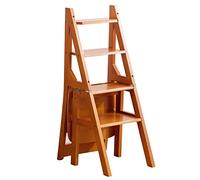 ZGYOZMNG Tabouret échelle Pliant à 4 marches en Bois Massif, Multifonctionnel, pour Le Rangement et la décoration intérieure (Marron 46x35x90CM)