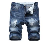 ZH8FCHAN Hommes Jeans Shorts Breaking Fold Short Jean Casual Classique Straight Down (Deep Blue 1,33)