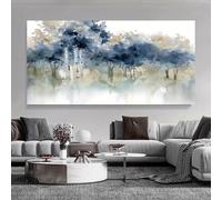 Zhadongli Art Impression sur toile moderne abstraite de paysage bleu, grande aquarelle, décoration murale pour salon, chambre à coucher, 75 x 150 cm (31 x 63 pouces), avec cadre