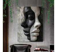 Zhadongli Art Impression sur toile noire et blanche représentant un visage féminin abstrait - Décoration murale pour salon 60 x 90 cm (24 x 31 pouces) avec cadre