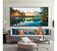 Zhadongli Art Peinture sur toile représentant un paysage scandinave, un lac, des montagnes et un coucher de soleil, affiche et imprimés nordiques, décoration d'intérieur (30 x 60 cm, sans cadre)