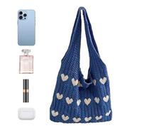 Zhadyu Sac de Plage Crocheté - De Style Bohème avec un Cœur Esthétique, Tricoté et Pliable | Sac De Plage En Crochet Pliable | Pour Les Vacances École Des Voyages Du Shopping De La Gym Et Des