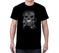 Zhan Zai Men's Pirate Skull T Shirt Black M