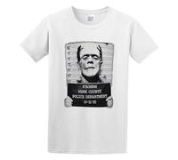 Zhan Zai Pins & Bones Frankenstein Face Mug Shot Retro Casual Round Neck T Shirt White L