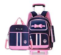 ZHANAO Sac à dos à roulettes avec nœud papillon pour filles - 3 pièces - Sac à bandoulière - Trousse à crayons