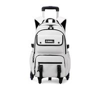 ZHANAO Sac à dos à roulettes de couleur unie pour garçons cartable pour étudiants du collège sacs à livres pour garçons primaires, Blanc - 6 roues, 6 Wheels