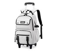 ZHANAO Sac à dos à roulettes de couleur unie pour garçons cartable pour étudiants du collège sacs à livres pour garçons primaires, Blanc - 2 roues, 2 Wheels