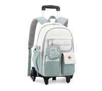 ZHANAO Sac à dos à roulettes pour filles, sac d'école kawaii avec roulettes, sacs à livres pour les élèves du primaire, Vert-6 roues, 6 Wheels