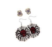 Zhang shine Boucles d'oreilles d'Halloween pour femme - Boucles d'oreilles à tige en cuir - Motif toile d'araignée d'Halloween