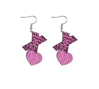 Zhang shine Boucles d'oreilles pendantes en bois rose vif avec imprimé léopard et cœur mignon amusant coloré Y2k années 70 80 rétro fête pour femmes couples bijoux cadeaux (style 3)
