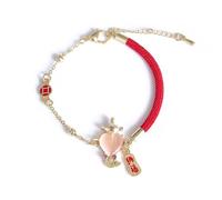 Zhang shine Bracelet à cordon rouge « Year of the Snake » 2025 - Bracelet porte-bonheur en pierre de jade - Zodiaque chinois Feng Shui pour femme - Bijoux animaux - Lien rose