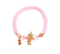 Zhang shine Bracelet porte-bonheur 2025 « Year of the Snake » en pierre de jade avec perles du zodiaque chinois Feng Shui pour femme - Bijoux d'animaux - Perles roses