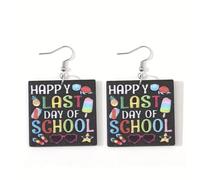 Zhang shine QDD212 Boucles d'oreilles en bois pour remise de diplôme pour enseignant Happy Last Day of School Drop Dangle Earrings for Women Girls Back to School Jewelry Gifts