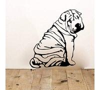 ZHANGBING Dessin animé Shar-Pei Dog - Autocollant Mural avec Phrase pour décorer la Chambre, la Cuisine, Le Salon, la Chambre d'enfant, etc., Autocollant Mural en Vinyle Amovible - Noir 50 x 47 cm