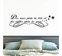 ZHANGBING Sticker Mural des rêves Plein la tête et des étoiles Pleins Les Yeux - Citation pour la décoration Murale de la Chambre, Convient aux Chambres d'enfants et Autres endroits - Noir 25 x 75 cm