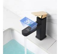 ZHANGGL Robinet de lavabo de Salle de Bain à LED numérique avec température, mitigeur Eau Chaude et Eau Froide, Montage sur Pont, Noir et Or, Haut mitigeur de lavabo, Connexion G