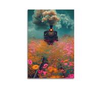 ZHANGJIENAN Art mural illustré de train de fleurs, décoration murale artistique moderne à suspendre pour salon et chambre à coucher, 60 x 90 cm