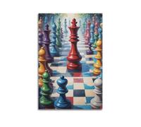 ZHANGJIENAN Art mural illustré d'échecs coloré, décoration funky pour salon et étude, décoration murale artistique moderne à suspendre, 60 x 90 cm