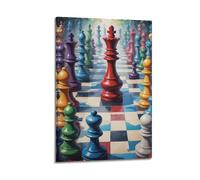 ZHANGJIENAN Art mural illustré d'échecs coloré, décoration funky pour salon et étude, décoration murale artistique moderne à suspendre, 60 x 90 cm