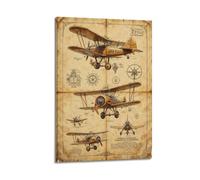 ZHANGJIENAN Art mural vintage biplan - Décoration murale moderne à suspendre - Motif aviation nostalgique - Pour salon et atelier de loisirs - 40 x 60 cm