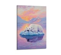 ZHANGJIENAN Décoration murale artistique moderne à suspendre avec ours polaire arctique et coucher de soleil - Décoration murale sereine pour salon et chambre à coucher (40 x 60 cm)