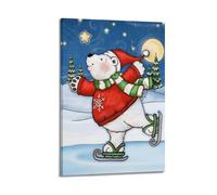 ZHANGJIENAN Décoration murale artistique moderne à suspendre pour Noël et chambre d'enfant Motif ours polaire patin à glace 20 x 30 cm