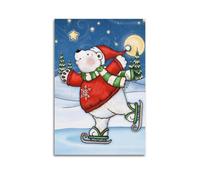 ZHANGJIENAN Décoration murale artistique moderne à suspendre pour Noël et chambre d'enfant Motif ours polaire patinage sur glace 50 x 75 cm