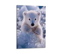 ZHANGJIENAN Décoration murale moderne à suspendre avec ourson polaire glacé - Décoration murale artistique moderne à suspendre pour salon et chambre d'enfant - 50 x 75 cm