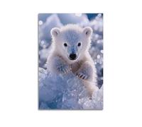 ZHANGJIENAN Décoration murale moderne à suspendre avec ourson polaire glacé - Décoration murale artistique moderne à suspendre pour salon et chambre d'enfant - 30 x 45 cm