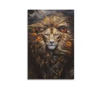 ZHANGJIENAN Lion majestueux avec accents dorés, décoration royale pour la maison et le salon, décoration murale artistique moderne à suspendre, 40 x 60 cm