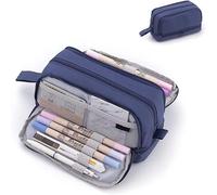 ZhangJJJJJJJ 1 trousse à crayons de grande capacité, avec compartiments, grande trousse de papeterie scolaire, pour garçon et fille, bleu, Simple et facile