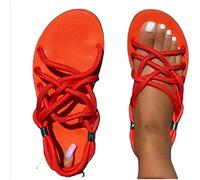 ZHANGMEI Sandales de Plage en Corde Tressée pour Femmes Chaussures à Bout Ouvert Style Gladiateur Tongs Antidérapantes,3,37CN